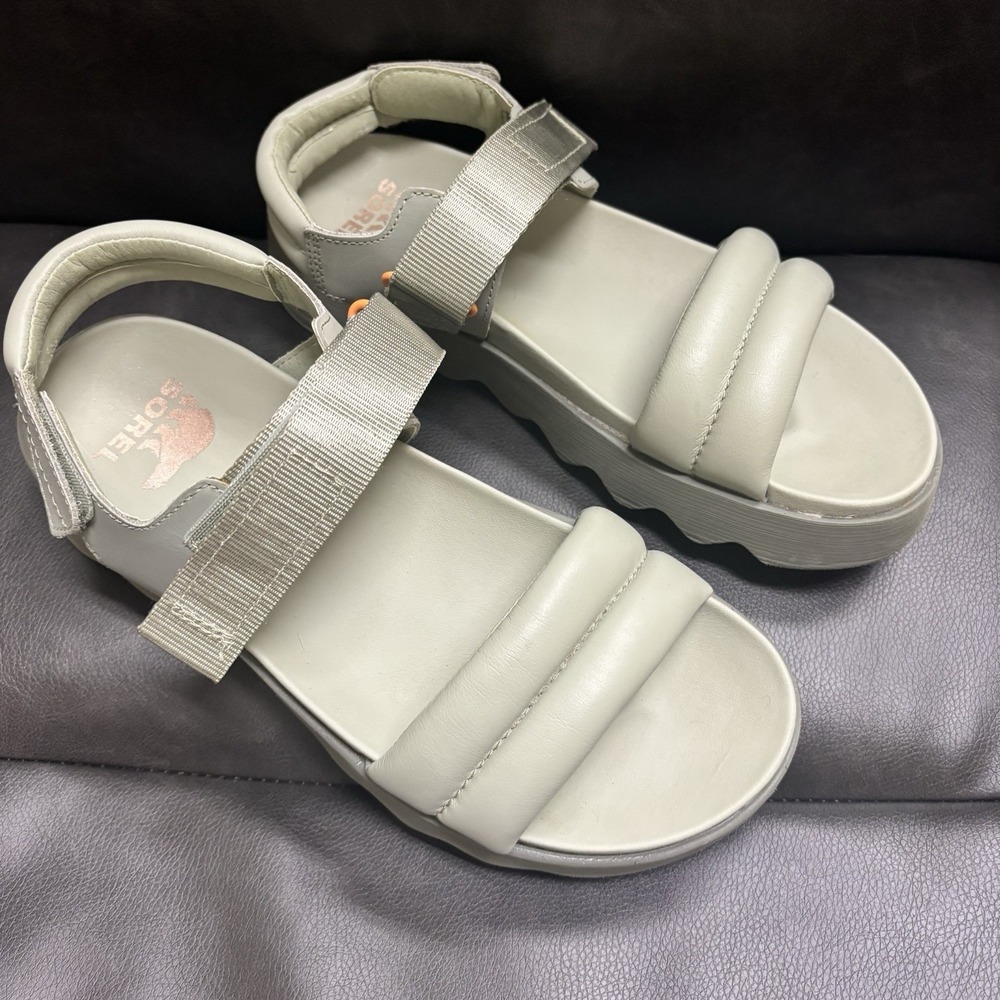 Sorel Viibe Sandals Womens Size 9 Soft Green Leather Slingback Comfort Flat Vibe - Picture 6 of 11